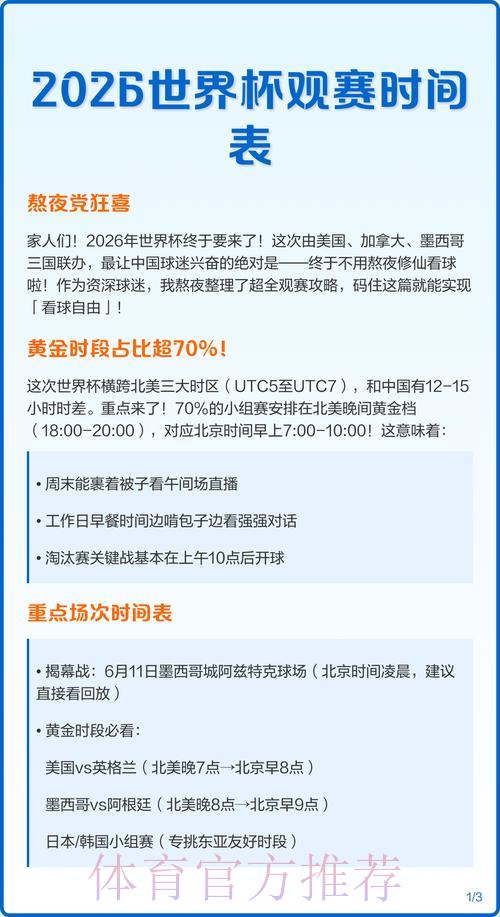 2026世界杯直播全程直播：赛程时间表一览